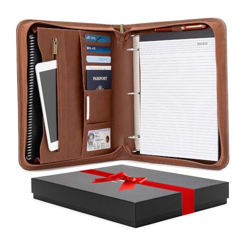 Forevermore Portfolios Padfolio Binder – Professionelles Reise-Organizer-Etui aus Kunstleder für Tablet, Dokumente, herausnehmbarer 3-Ring-Notizblock – Braun von Forevermore Portfolios