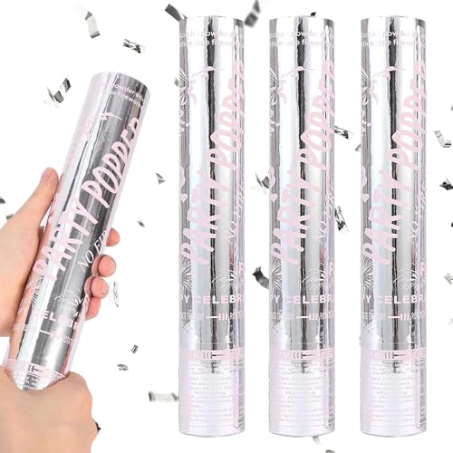 Foreverup Biologisch abbaubare Konfettikanone, 30 cm Kanonen-Papier-Popper, Silberfolien-Konfetti-Kanonen-Druckknöpfe, für Feiern, Geburtstage, Hochzeiten und Partys – Elite Partyzubehör (4 Stück) von Foreverup