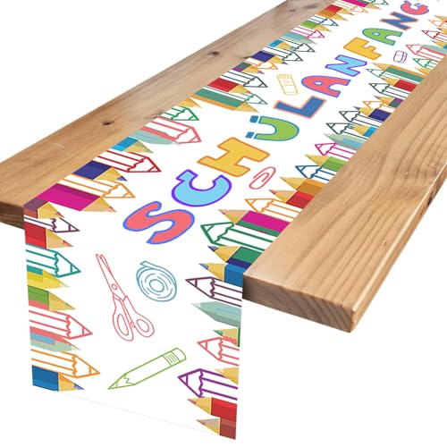 Tischdeko Einschulung,Schulanfang Deko Tischläufer Tischband für Einschulung Schulkind Schulanfang Schuleinführung Schulstart Party Dekoration 180 x 35cm (Weiß) von Forfamy