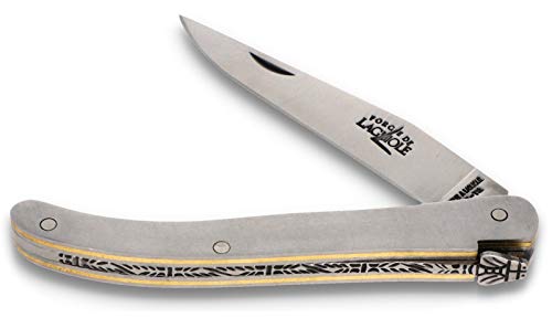 Forge de Laguiole Messer - 10 cm - Ghion Triple Platine Stahl Messing - Klinge 8 cm - Taschenmesser Messer handgefertigt Frankreich von Forge De Laguiole
