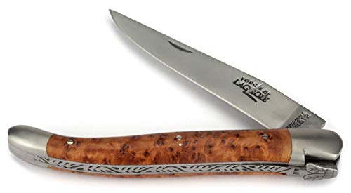 Forge de Laguiole Taschenmesser - 12 cm - Griffschalen Thuja Maserholz - Backen und Klinge 10 cm matt - Messer Frankreich von Forge De Laguiole