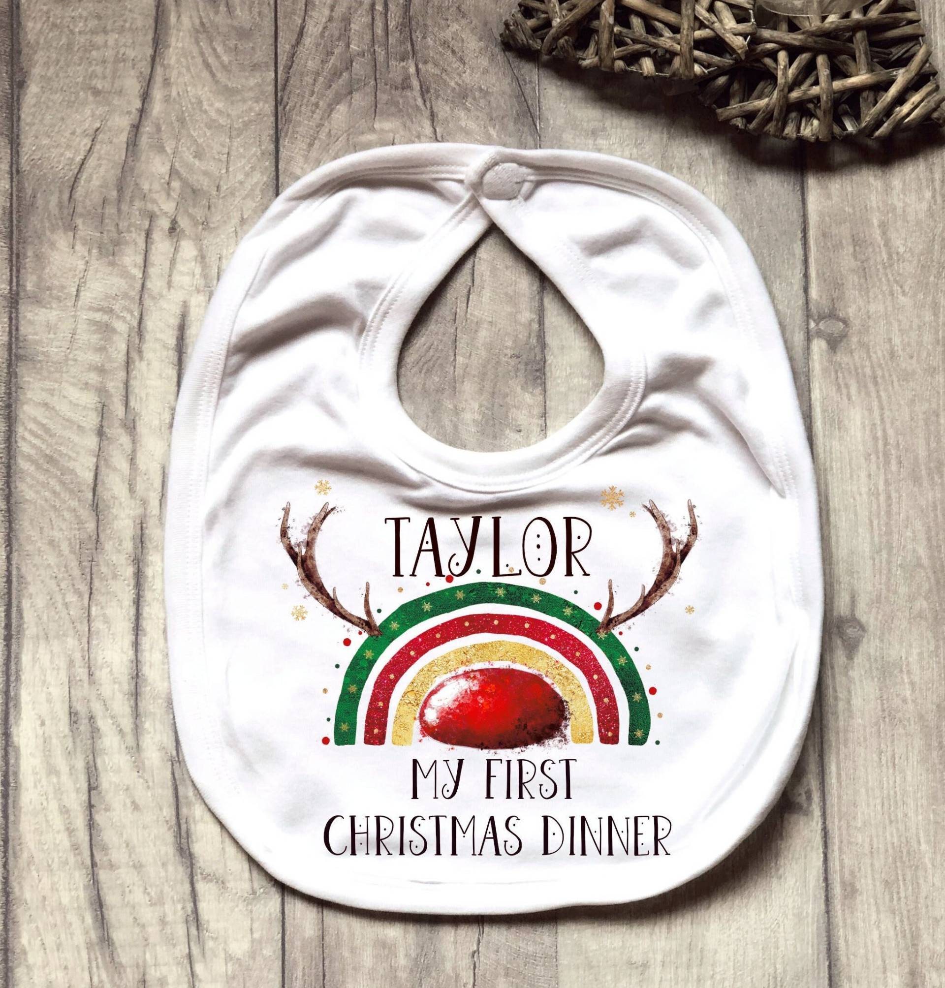My First Christmas Dinner Bib, Personalisierte Baby Es Xmas Rentier Rainbow My First Christmas Dinner Bib, Personalisierte Baby Es Xmas Rentier Rainbow von Forgetmeknotwales