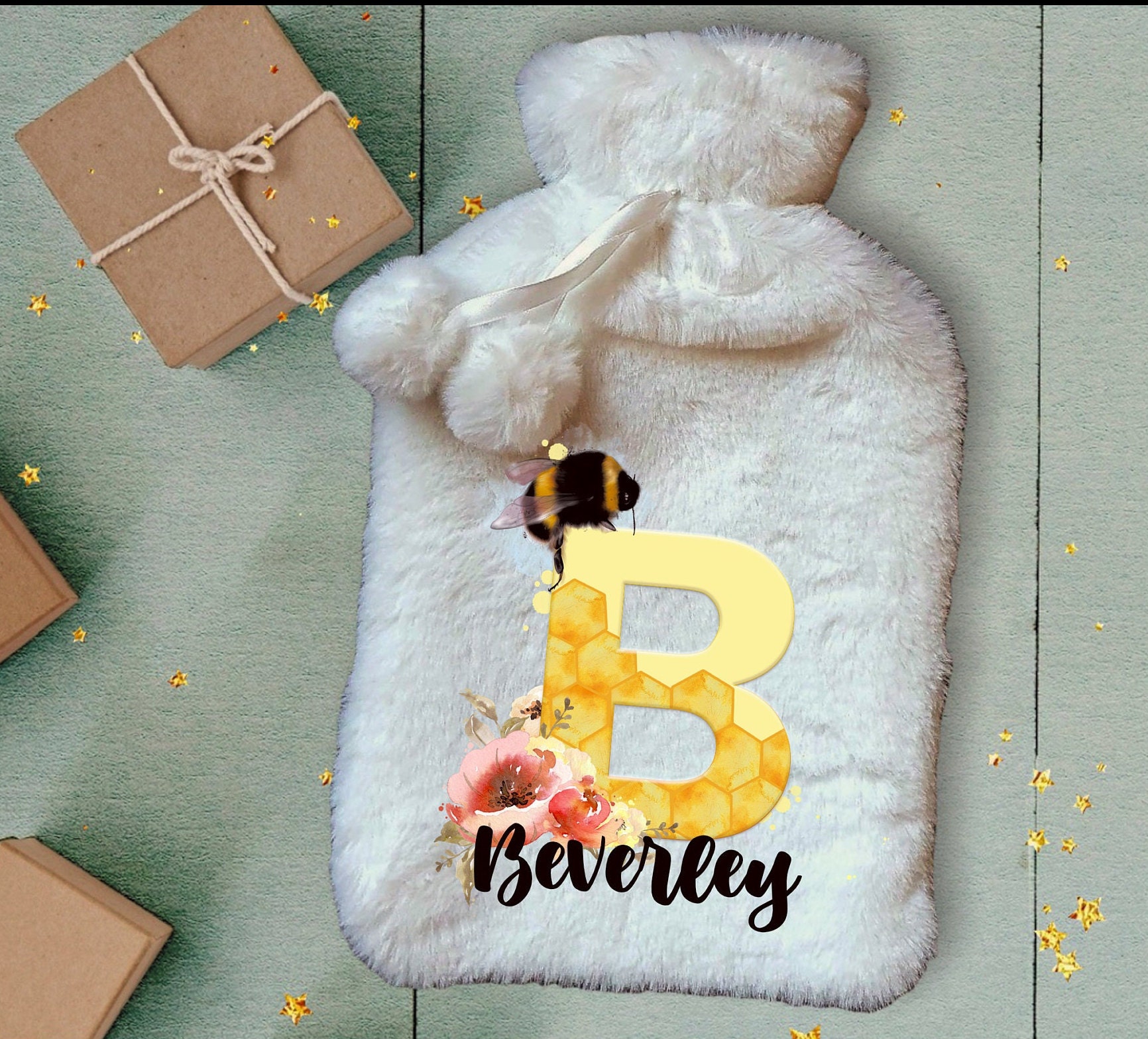 Personalisierte Wärmflasche, Bienen Design Deluxe Flauschige Abdeckung Personalisierte Wärmflasche, Bienen Design Deluxe Flauschige Abdeckung von Forgetmeknotwales