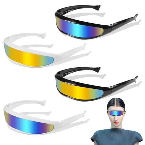 4 Stück Futuristische Sonnenbrille, Futuristische Partybrille, Coole Futuristische Schmale Sonnenbrille, Partybrille Funbrille Futuristische Brille für Rollenspiel Halloween Brillen Set von Forhome