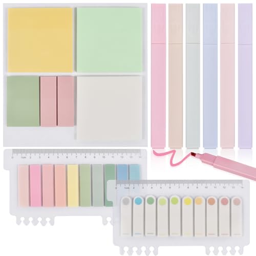 700 Stück Transparent Haftnotizen Sticky Notes und 6 Farben Textmarker, Durchsichtige Transparent Sticky Notes,Highlighter Pen, Pastell Highlighter Pen set, für Office Notizbücher Notizzettel von Forhome