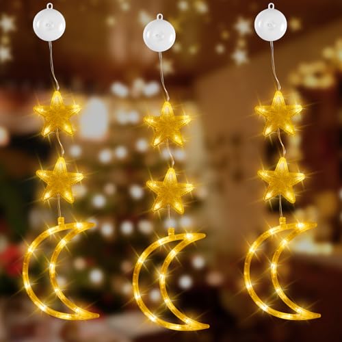 Forhome 3 Stück Mond Warme Lichtstrine, Stern Mond LED Lichtstrine, Atmosphäre Licht Anhänger mit Saugnapfhaken, passend für Fenster Dekoration Szene Layout während Weihnachten und Eid al Fitr Forhome 3 Stück Mond Warme Lichtstrine, Stern Mond LED Lichtstrine, Atmosphäre Licht Anhänger mit Saugnapfhaken, passend für Fenster Dekoration Szene Layout während Weihnachten und Eid al Fitr von Forhome