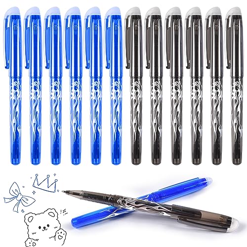 Forhome Radierbare Tintenroller,12 Stück Radierbarer Gelschreiber Set,6 Blau und 6 Schwarz Tintenroller Radierbar,Radierbarer Kugelschreiber,0,5 mm,für Schulsachen Bürobedarf Studenten von Forhome