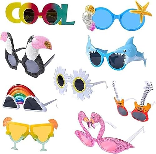 Lustige Sonnenbrille, 9 Paar lustige Brillen, Party-Sonnenbrille für den Freizeitgebrauch, Hawaii Partyzubehör, Neuheit Luau Partybrille für Kinder und Erwachsene von Forhome
