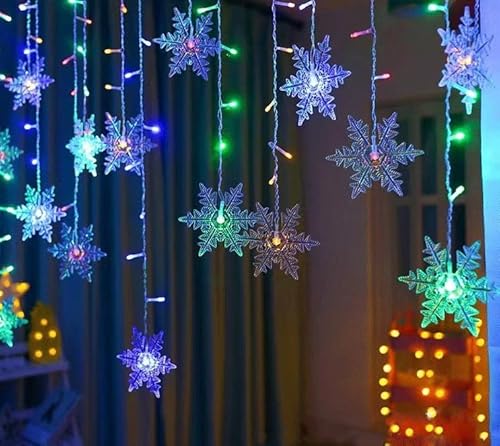 Forhome LED Sterne Lichterketten,4M Schneeflocken Lichtervorhang, LED Lichterkette Vorhang Leuchtvorhang Mit 8 Modi Light für Balkon Weihnachten Hochzeit Geburtstag Party Deko (Bunt) von Forhome