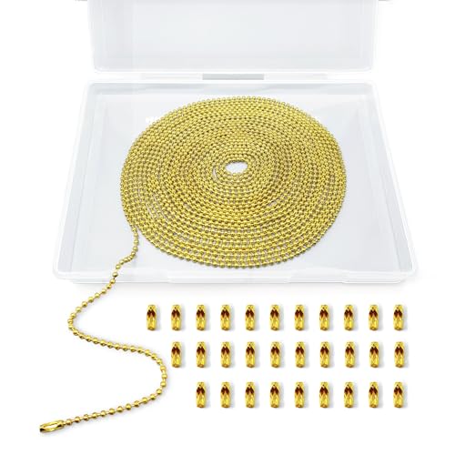 Kugelkette, 10 m, 2,4 mm Kugelkette mit 30 Verbindungsverschlüssen, Edelstahl-Kugelkette für Hundemarke, Deckenventilator, Zugkettenverlängerung, Schmuckherstellungs-Set, DIY Handwerk (Gold) von Forimaluence