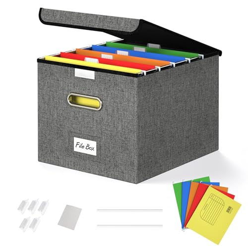Dokumenten-Organizer-Aktenboxen zum Aufhängen von Akten mit Deckel, faltbarer Leinen-Aktenordner für Brief/Rechtsordner, dekorative Hängehefterboxen (1 Packung, grau) von Forlogic