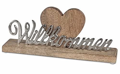 Schriftzug Willkommen mit Herz aus Holz und Aluminium ca. 36 cm lang von formano