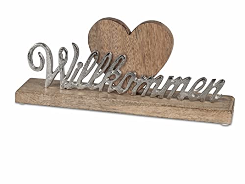 Schriftzug Willkommen mit Herz aus Holz und Aluminium ca. 36 cm lang von formano