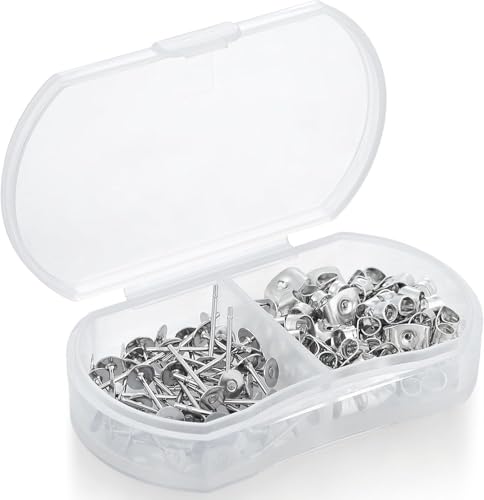 100 Stück hypoallergene Edelstahl-Ohrstecker, flache Polster, blanko, Ohrstecker, mit Schmetterlings-Ohrring-Verschlüssen für Schmuckherstellung, 4 mm von Formulen