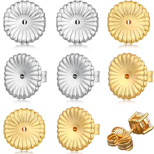 Formulen Ohrring-Verschlüsse für hängende Ohren, große Ohrring-Verschlüsse, Ersatz für Ohrstecker, sichere Verriegelung, Ohrringheber für schwere Ohrringe (Silber + Gold, 9 mm), 8 Stück von Formulen