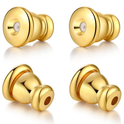 Ohrring-Verschlüsse, 4 Stück, 18 Karat Gold, verschließbare Ohrring-Verschlüsse für Ohrstecker, hypoallergen, sichere Ohrringstütze, goldfarben Ohrring-Verschlüsse, 4 Stück, 18 Karat Gold, verschließbare Ohrring-Verschlüsse für Ohrstecker, hypoallergen, sichere Ohrringstütze, goldfarben von Formulen