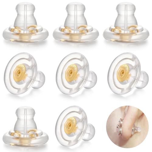 Silikon-Ohrring-Verschlüsse, 18 Karat Gold, sichere Ohrring-Verschlüsse für Ohrstecker/hängende Ohren, keine Reizung, hypoallergen, weiche, transparente Ohrring-Verschlüsse für Erwachsene (Gold) von Formulen