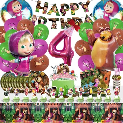 101 PCS Mascha und der Bär Geburtstag Deko,Mascha und der Bär Ballon Geburtstag, Mascha und der bär party set, Mascha und der Bär Ballon Geburtstag, Mascha und der Bär Spielzeug, 4 Jahre von Forninc