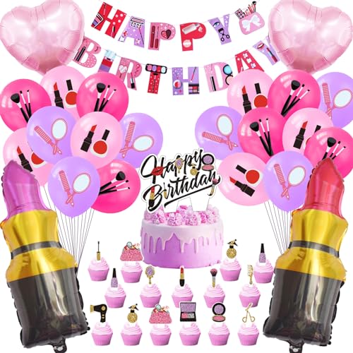 48 Pcs Spa Party Decorations,Makeup Geburtstagsdeko Beinhaltet Spa Party Luftballons,Spa Happy Birthday Banner,Cupcake Toppers,Mädchen Deko Geburtstag von Forninc