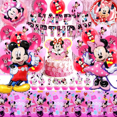 50 Stück Minnie Geburtstagsdeko, Mickey Geburtstagsdeko, Minnie Tortendeko, Mickey tortendeko, Mickey Ballon, Mickey Deko, Minnie Geburtstag Party Deko, Rosa Minnie Luftballons von Forninc