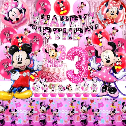 51 Stück Minnie Geburtstagsdeko, Mickey Geburtstagsdeko, Minnie Tortendeko, Mickey tortendeko, Mickey Ballon, Mickey Deko, Rosa Minnie Luftballons, Minnie Geburtstagsdeko 3 Jahre von Forninc