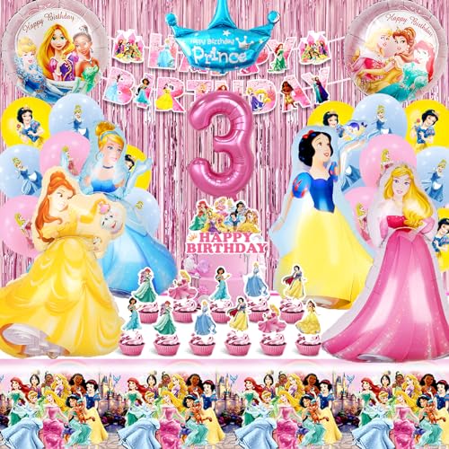 Prinzessin Geburtstag Deko,54 Stück Prinzessin Party Deko, Geburtstagsdeko Mädchen 3 Jahre,Prinzessin Luftballons, Prinzessin Folienballon,Banner,Foil Fringe Curtains,Prinzessin Thema Party Supplies von Forninc