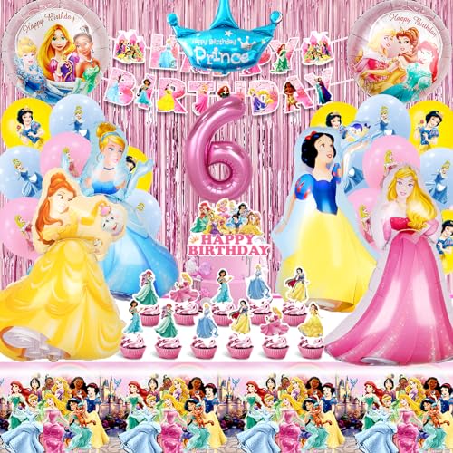 Prinzessin Geburtstag Deko,54 Stück Prinzessin Party Deko, Geburtstagsdeko Mädchen 6 Jahre,Prinzessin Luftballons, Prinzessin Folienballon,Banner,Foil Fringe Curtains,Prinzessin Thema Party Supplies von Forninc