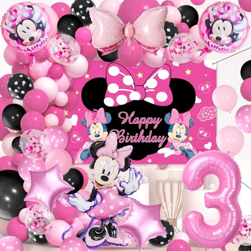 Minnie Geburtstag Dekoration, Minnie Geburtstag Party Set, Minnie Luftballons, Fotohintergrund, Folienballon,für Kindergeburtstag Dekorationen, Geburtstagsdeko 3 Jahre von Forninc