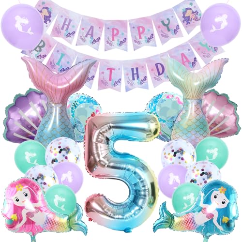 Geburtstag Deko 5 Jahre, Helium Ballons Set, Deko Kindergeburtstag, Deko Kindergeburtstag, Schwanz Muschel Folie Ballons für Mädchen. von Forninc