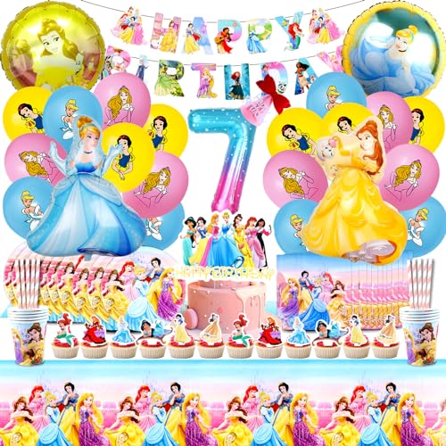 Prinzessin Geburtstag Deko,101pcs Prinzessin Partygeschirr Set, Prinzessin Luftballons Geburtstag 7,Teller Pappbecher Tischdecke Servietten,Prinzessin Party Deko geburtstag für Mädchen von Forninc