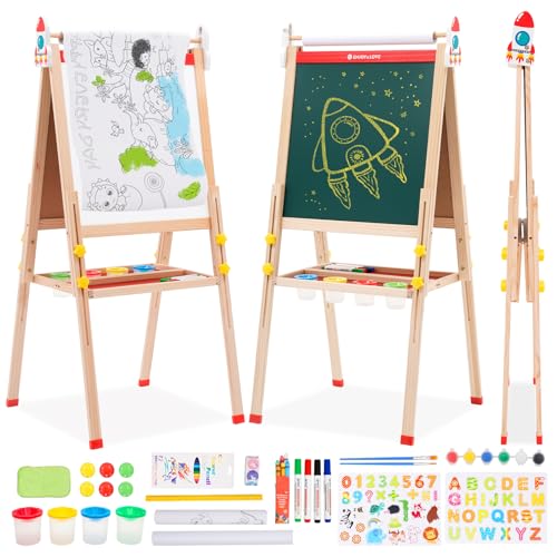 3 in 1 Kinder Staffelei,Höhenverstellbar Kinder Spiel-Tafel aus Holz,Faltbare Doppelseitige Kunststaffelei für Kinder mit Zeichenrolle Kinder zum Ausmalen,Papierrolle, Kindertafel für ab 3-16 Jahre 3 in 1 Kinder Staffelei,Höhenverstellbar Kinder Spiel-Tafel aus Holz,Faltbare Doppelseitige Kunststaffelei für Kinder mit Zeichenrolle Kinder zum Ausmalen,Papierrolle, Kindertafel für ab 3-16 Jahre von Forroby