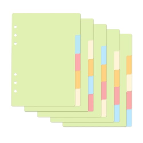 FortuneGlobe 25 Blätter/5 Sets A5-Register, 21 x 15 cm, 5 farbige Registerkarten, 6 Löcher, Qualitätsindex für A5-Ordner, mobiles Blatt und persönlicher Organizer von FortuneGlobe