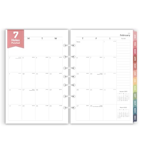 Monatsplaner-Nachfüllpackungen 2025, Juli 2025 – Dezember 2025, Forvencer 7-Loch-Planer-Einlagen mit monatlichen Registern, 14 x 21 cm, für nachfüllbare 3-Ring- oder 7-Ring-Mini-Binder, Classic Monatsplaner-Nachfüllpackungen 2025, Juli 2025 – Dezember 2025, Forvencer 7-Loch-Planer-Einlagen mit monatlichen Registern, 14 x 21 cm, für nachfüllbare 3-Ring- oder 7-Ring-Mini-Binder, Classic von Forvencer