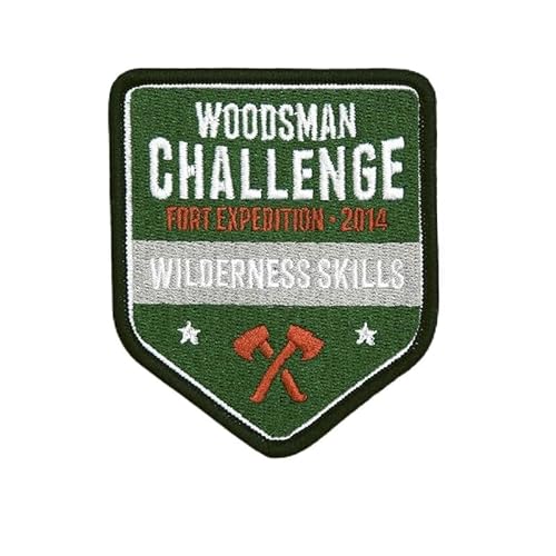 Stoff-Aufnäher Woodsman Challenge Fort Expedition 2014 Wilderness Skills 8,1 x 6,8 cm Holzfäller Abzeichen von Fosco Industries