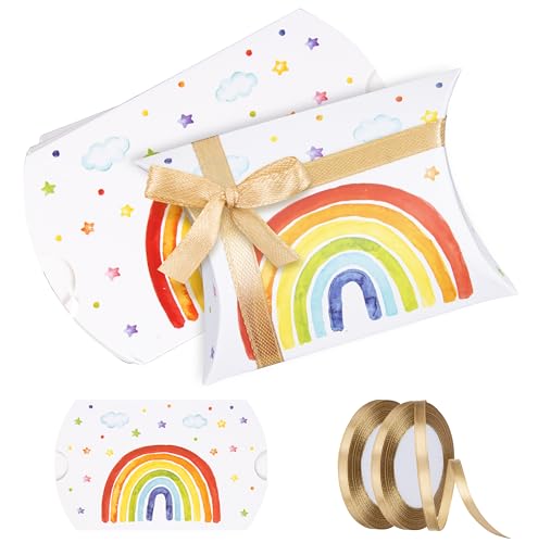 Foshird 50 Stück Klein Geschenkboxen Regenbogen mit Satinband Gold - Gastgeschenke Kindergeburtstag Party Deko Kissen Geschenkschachteln Kissenschachtel für Süßigkeiten Schokolade Kekse - 9 * 6.5cm Foshird 50 Stück Klein Geschenkboxen Regenbogen mit Satinband Gold - Gastgeschenke Kindergeburtstag Party Deko Kissen Geschenkschachteln Kissenschachtel für Süßigkeiten Schokolade Kekse - 9 * 6.5cm von Foshird