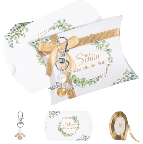 Foshird Gastgeschenke Hochzeit Set - 20 Stück Schutzengel Schlüsselanhänger, Schön Dass Du Da Bist Geschenkboxen, Satinband Gold - Dankeschön Geschenke Klein Mitgebsel für Geburtstag Taufe Foshird Gastgeschenke Hochzeit Set - 20 Stück Schutzengel Schlüsselanhänger, Schön Dass Du Da Bist Geschenkboxen, Satinband Gold - Dankeschön Geschenke Klein Mitgebsel für Geburtstag Taufe von Foshird