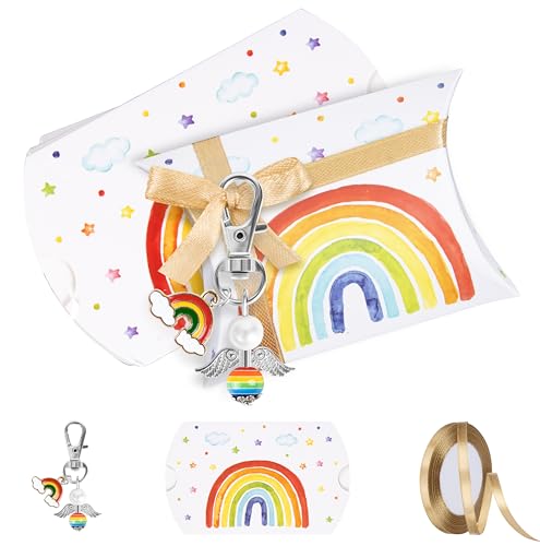 Foshird Gastgeschenke Kindergeburtstag Set - 15 Stück Schutzengel Schlüsselanhänger Regenbogen Geschenkboxen Satinband Gold - Abschiedsgeschenk Mitgebsel für Taufe Einschulung Hochzeit Foshird Gastgeschenke Kindergeburtstag Set - 15 Stück Schutzengel Schlüsselanhänger Regenbogen Geschenkboxen Satinband Gold - Abschiedsgeschenk Mitgebsel für Taufe Einschulung Hochzeit von Foshird