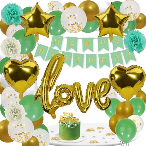 Foshird Geburtstagsdeko Grün Gold Party Deko Geburtstag Kinder Happy Birthday Decorations mit Luftballons Pompons Banner Konfetti Geburtstag Deko für Mädchen Jungen Frauen Mann Foshird Geburtstagsdeko Grün Gold Party Deko Geburtstag Kinder Happy Birthday Decorations mit Luftballons Pompons Banner Konfetti Geburtstag Deko für Mädchen Jungen Frauen Mann von Foshird