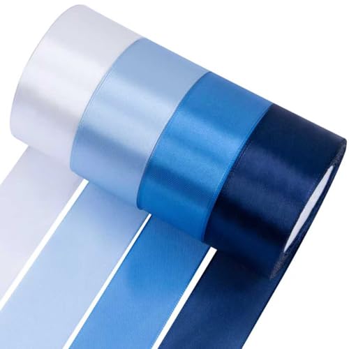 Foshird Satinband Blau 40mmx22m Geschenkband Hellblau Schleifenband Hochzeit Polyester DunkelBlau Bänder zum Basteln Weiß Dekoband für Geburtstag DIY Geschenkverpackung von Foshird