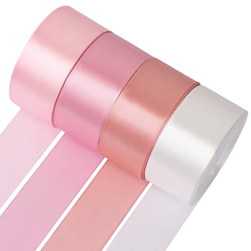 Foshird Satinband Rosa 40mmx22m Geschenkband Rosa Schleifenband Hochzeit Bänder zum Basteln Weiß Dekoband für DIY Geschenkverpackung Geburtstag von Foshird