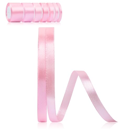 Foshird Satinband Rosa 6mm x 22m Geschenkband Rosa Schleifenband Hochzeit Polyester Bänder zum Basteln Dekoband für DIY Geschenkverpackung Geburtstag von Foshird