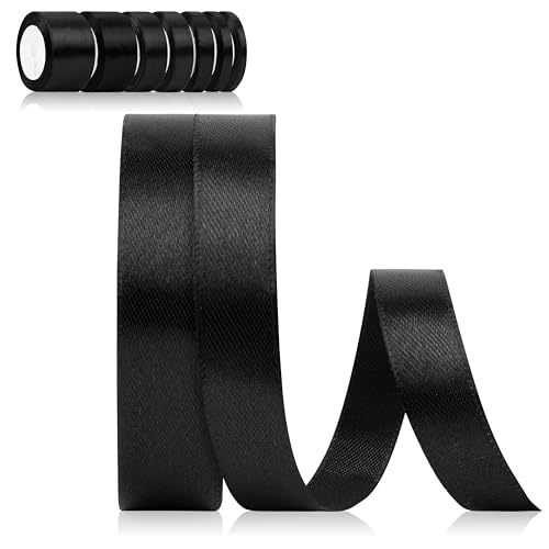 Foshird Schleifenband Schwarz 15mm x 22m Geschenkband Schwarz Satinband Bänder zum Basteln Dekoband für Geschenkverpackung Geburtstag Hochzeit DIY von Foshird