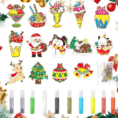 Fosoloni Weihnachts Bastelset Set,14 Stücke Diy Crystal Paint Arts And Crafts Set,Diy-Kristallfarben-Kunst- und Bastelset,Kristallfarben Bastelset Weihnachten,Diy Kristall Malerei Set Weihnachten von Fosoloni