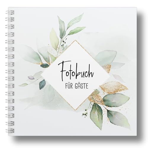 Fotospiel Hochzeit Fotobuch by snaPmee - Hardcover Fotoalbum mit Platzhaltern für 50 Fotoaufgaben - Weiße Spiralbindung - Größe 21x21cm, 300 g/m² Papier (extra dick) - Eukalyptus von Fotospiel