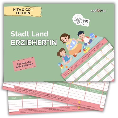 Stadt Land Erzieherin Quiz Spiel by snaPmee - Abschiedsgeschenk Kita, Kindergarten, Vorschule - Geschenk für Pädagogen - 50 Blatt Din-A4 Block von Fotospiel