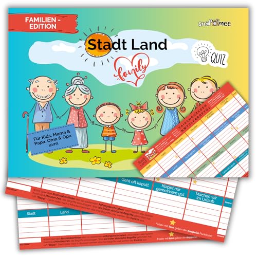 Stadt Land Familie by snaPmee - Junior Edition für Kinder ab 9 Jahren - Familienspiel & Reisespiel - Geschenk Junge, Mädchen & Erwachsene - 50 Blatt Din-A4 Stadt Land Familie by snaPmee - Junior Edition für Kinder ab 9 Jahren - Familienspiel & Reisespiel - Geschenk Junge, Mädchen & Erwachsene - 50 Blatt Din-A4 von Fotospiel