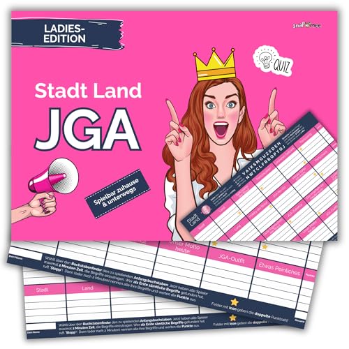 Stadt Land JGA by snaPmee - Quiz Spiel Junggesellenabschied Frauen, Geschenk Braut & Team Bride - 50 Blatt Din-A4 Stadt Land JGA by snaPmee - Quiz Spiel Junggesellenabschied Frauen, Geschenk Braut & Team Bride - 50 Blatt Din-A4 von Fotospiel