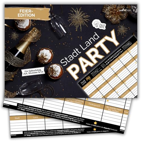 Stadt Land Party by snaPmee - Quiz Spiel Geburtstag, JGA, Hochzeit, Silvester & Co - Geschenk für Teenager + Erwachsene - 50 Blatt Din-A4 Stadt Land Party by snaPmee - Quiz Spiel Geburtstag, JGA, Hochzeit, Silvester & Co - Geschenk für Teenager + Erwachsene - 50 Blatt Din-A4 von Fotospiel