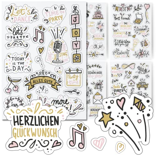 Sticker Geburtstag by snaPmee - Aufkleber für Gästebuch, Fotoalbum & Geschenke - Party-Deko für Erwachsene & Kinder - Set mit 133 Motiven auf 8 Bögen DIN-A5 (Party Gold) von Fotospiel