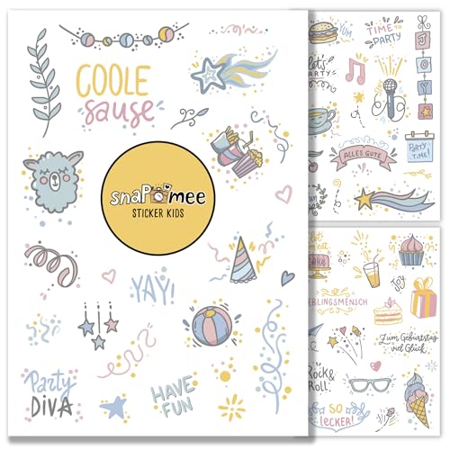 Sticker Geburtstag by snaPmee - Aufkleber für Gästebuch, Fotoalbum & Geschenke - Party-Deko für Erwachsene & Kinder - Set mit 133 Motiven auf 8 Bögen DIN-A5 (Party Bunt) von Fotospiel